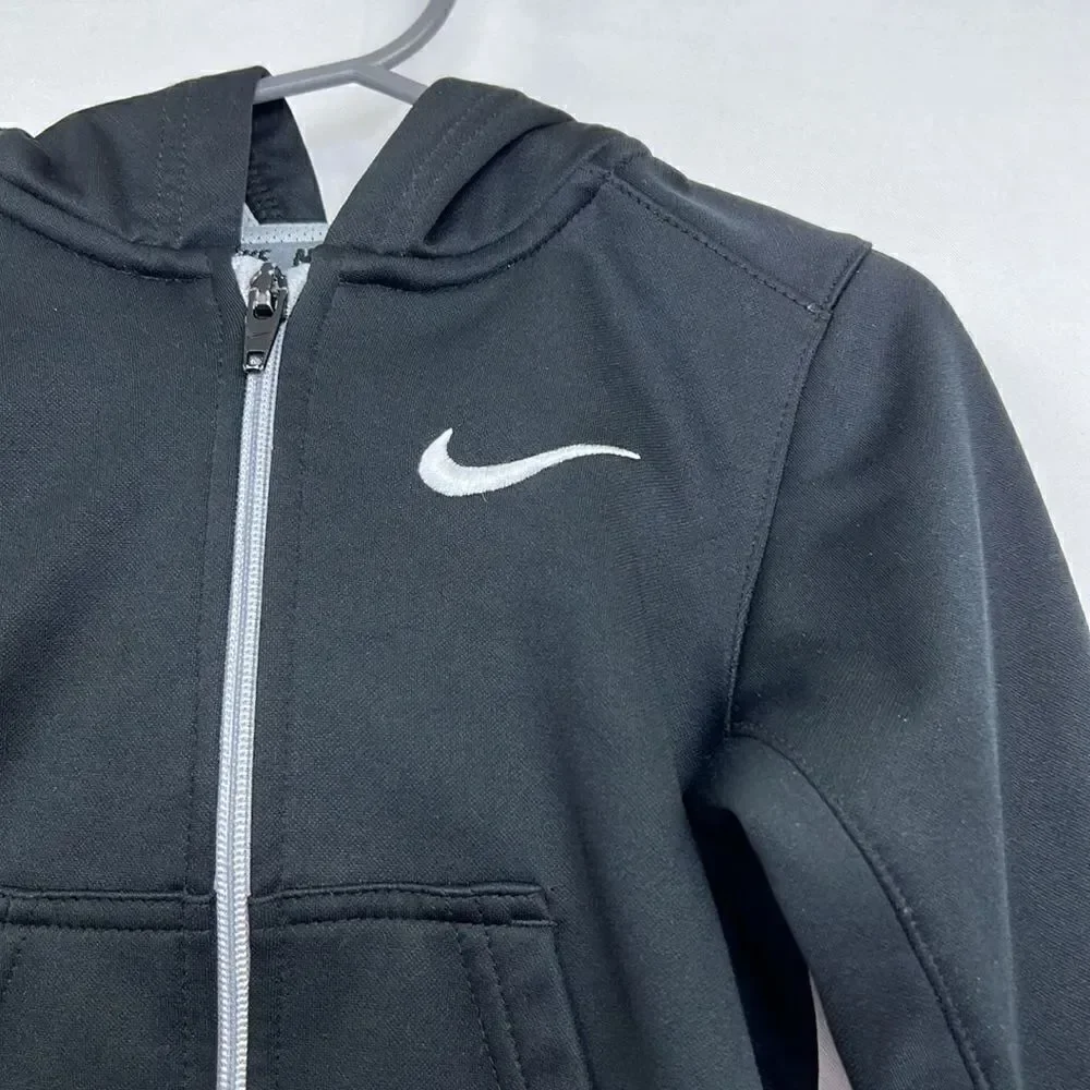 Nike Therma-fit black hooded full zip sweatshirt fleece lined EUC 2T
